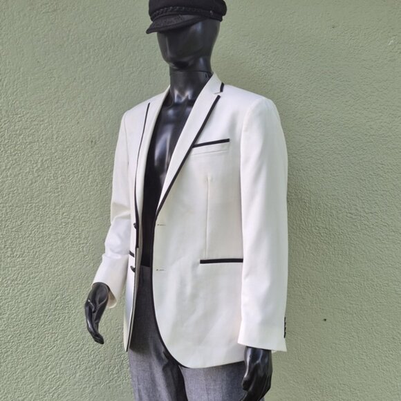 Kenneth Cole Reaction Men's White and Black Formal Sport Coat/Tuxedo Jacket - Picture 3 of 17